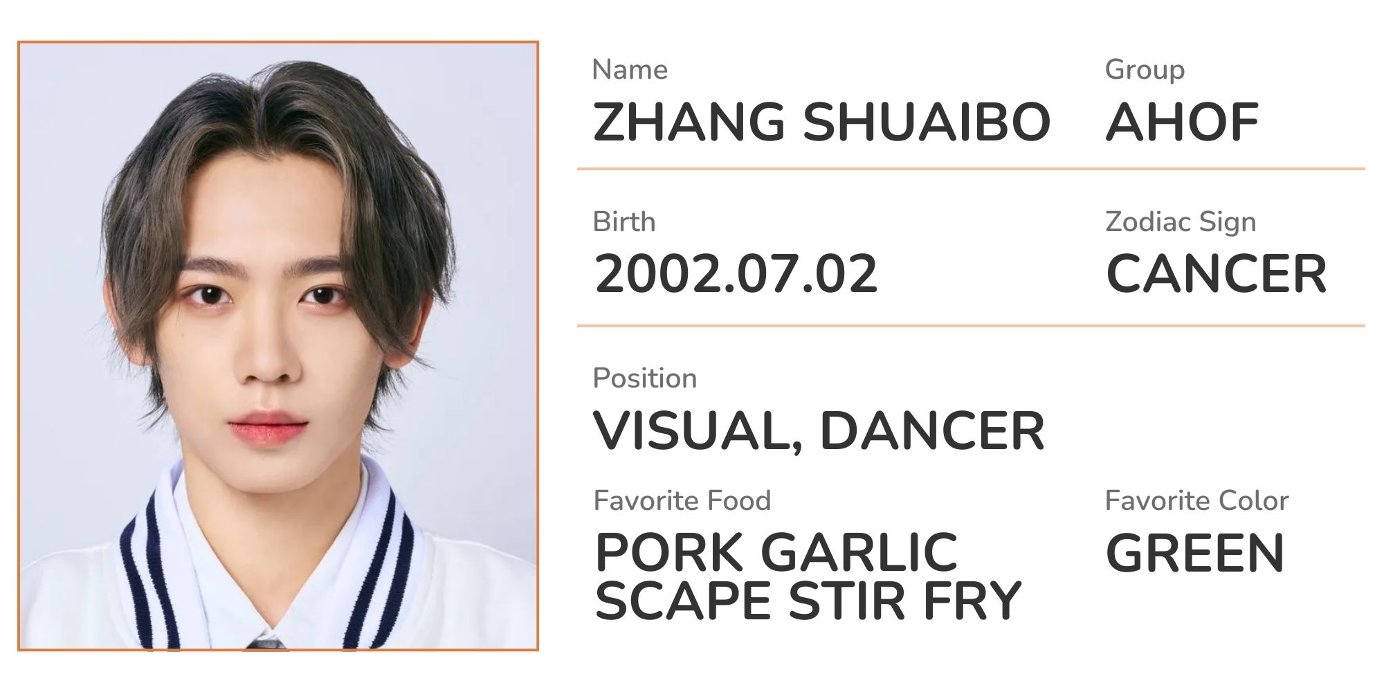 AHOF シュアイボ　张帅博 ZHANG SHUAIBO(AHOF)'s Profile, Popularity Ranking & Latest